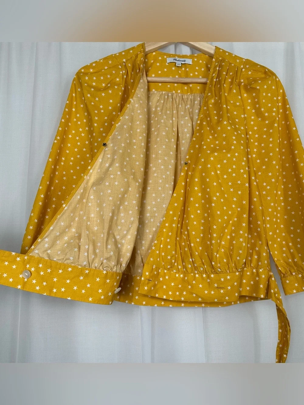 Madewell Star Scatter Wrap Top XXS Yellow Golden Mustard‎ G7804 Puff Sleeve Crop
